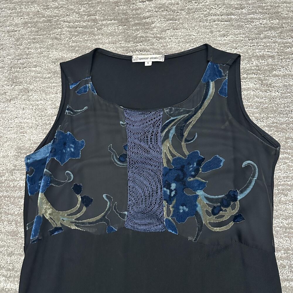 Spencer Alexis Dress Jacket Set Womens 6 Black Blue Velvet Floral Boho Formal - Picture 7 of 16